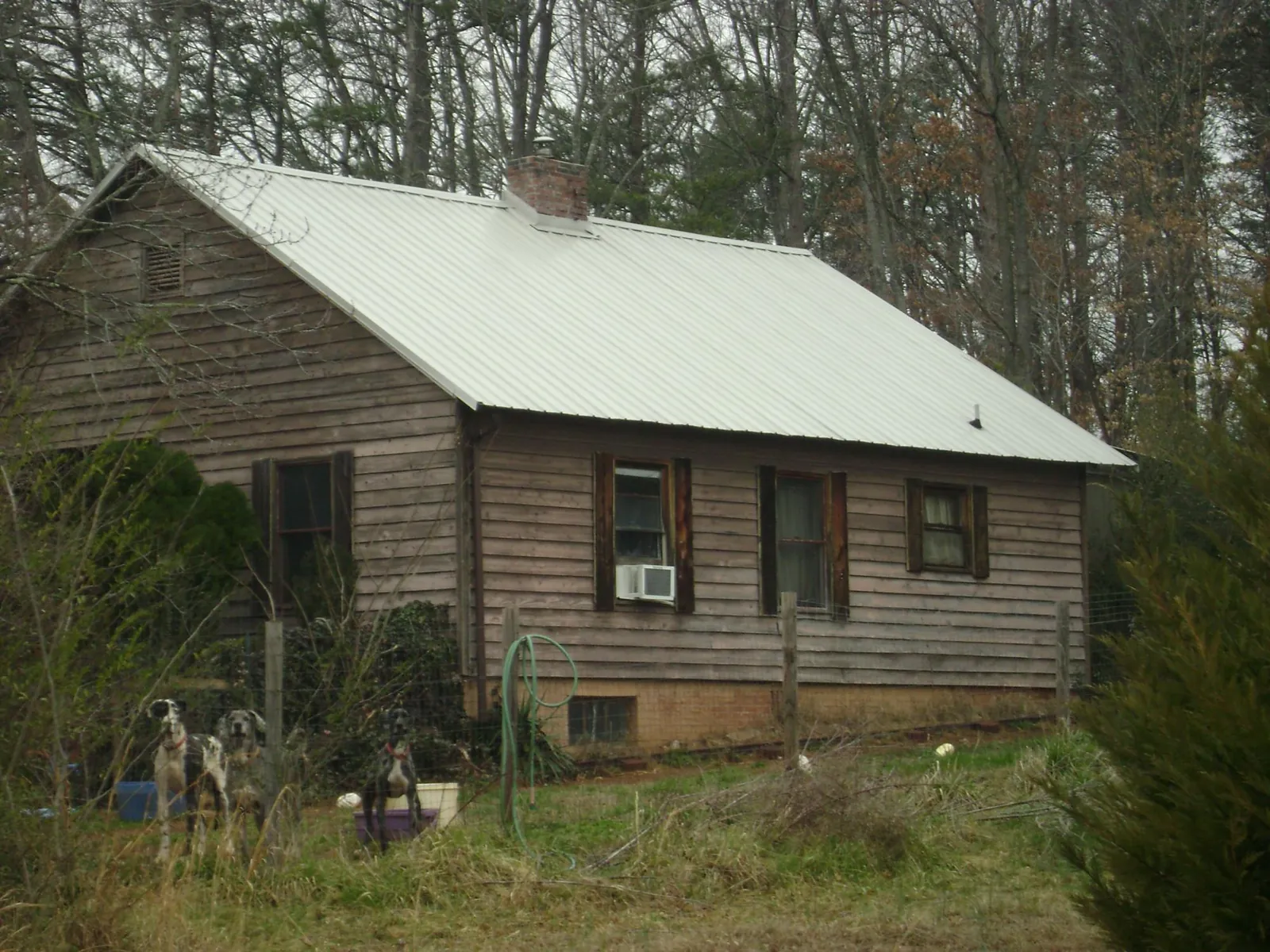 White metal roof on an old wood sided farmhouse, from a Asphalt Shingle Roof Repair job in Crown Point